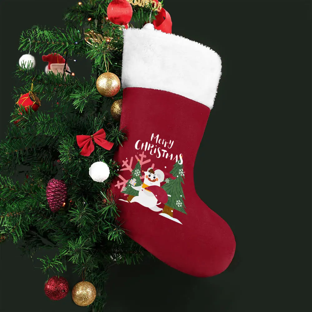 Christmas Stocking Sock – Red Plush Holiday Hanging Gift Bag Decoration EPR