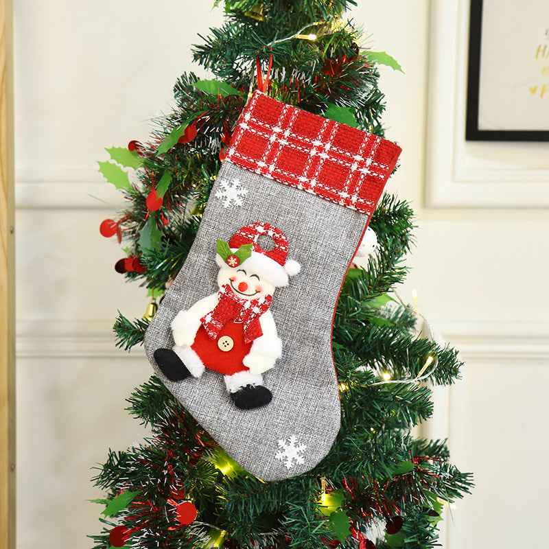 Santa Claus Christmas Sock Gift Bag – Burlap Candy Bag Holiday Stocking