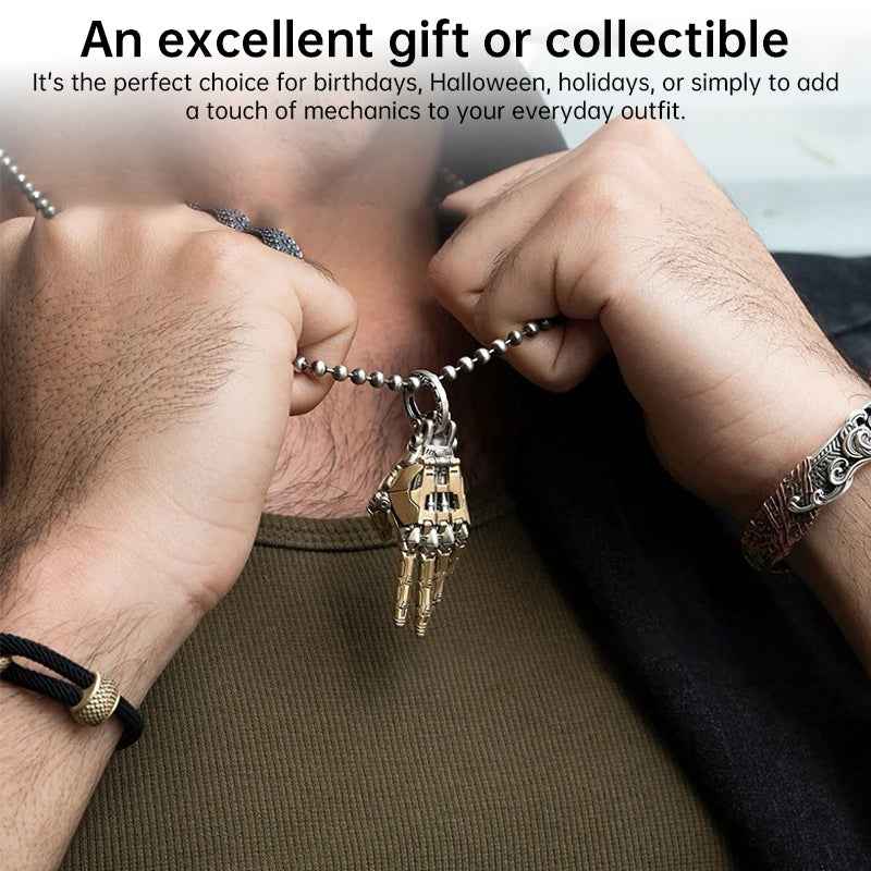 Mechanical Bionic Hand Necklace – Movable Robot Hand Pendant Collectible Gift for Men