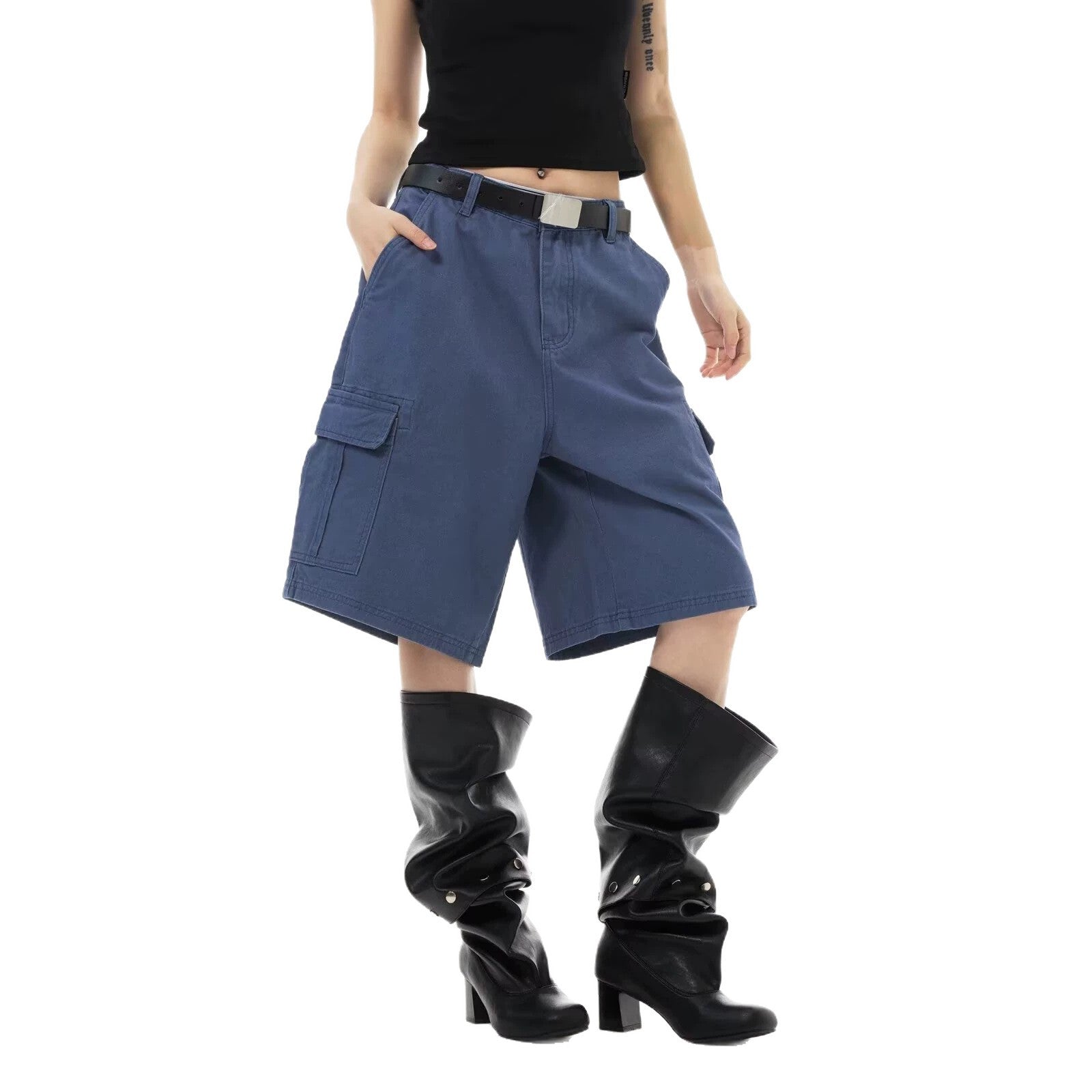 Women’s High Waist Capri Straight Leg Pants – Lightweight French Workwear Casual Trousers | Relaxed Blue Cropped Pants EPR