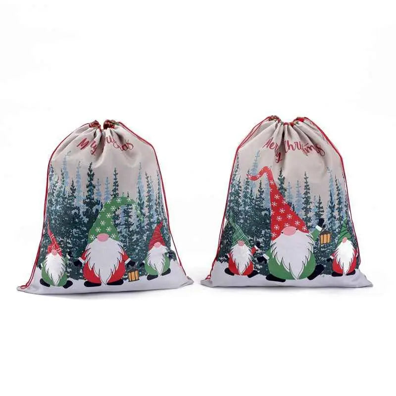 Santa Claus Christmas Gift Bag – Drawstring Holiday Sack for Kids & Gifts