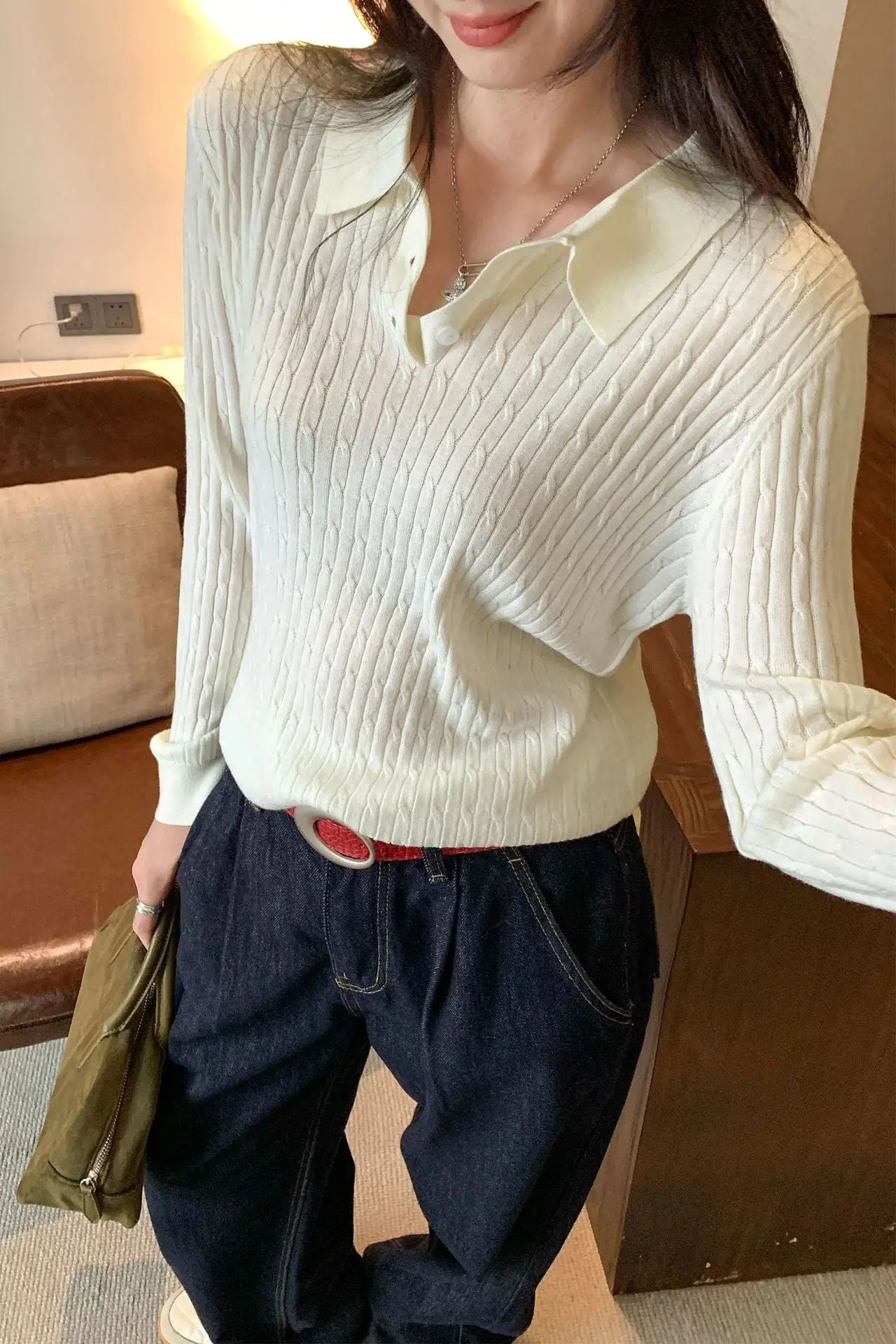 Women’s Loose Fit Collared Knit Sweater – Long Sleeve Elegant Pullover | Casual Office Knit Top EPR
