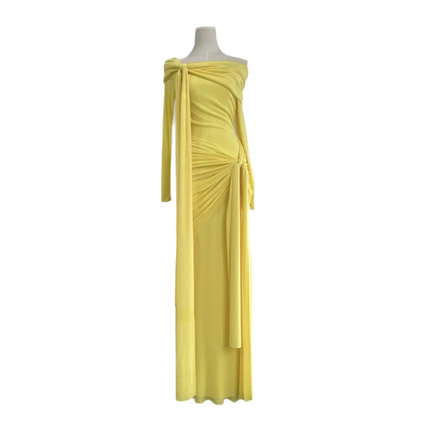 Women’s One-Shoulder Knit Maxi Dress – Elegant Fitted High Waist Long Sleeve Dress | Evening & Party Bodycon Gown