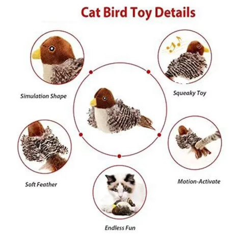 Interactive Chirping Bird Cat Toy – Motion Activated Touch Sensor Hunting Toy | Realistic Sound Pet Play Toy EPR