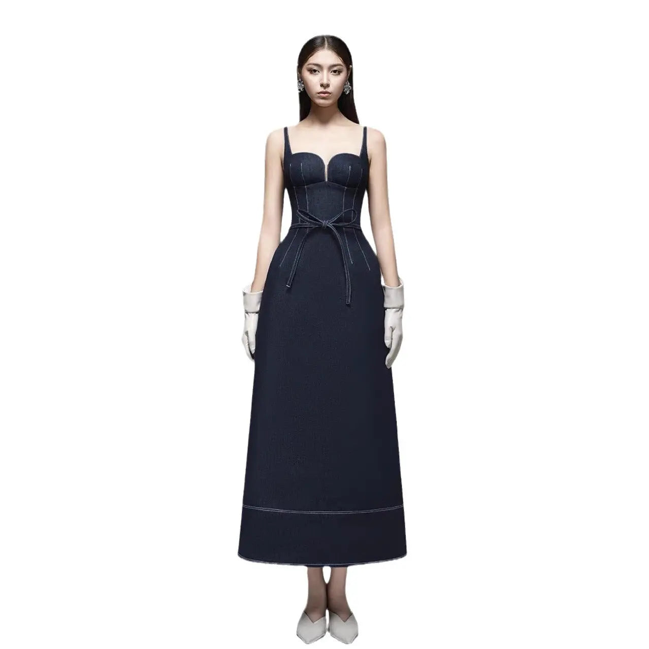 Women’s Sleeveless Denim Maxi Dress – Elegant A-Line High Waist Long Dress | Casual Chic Blue Jean Dress