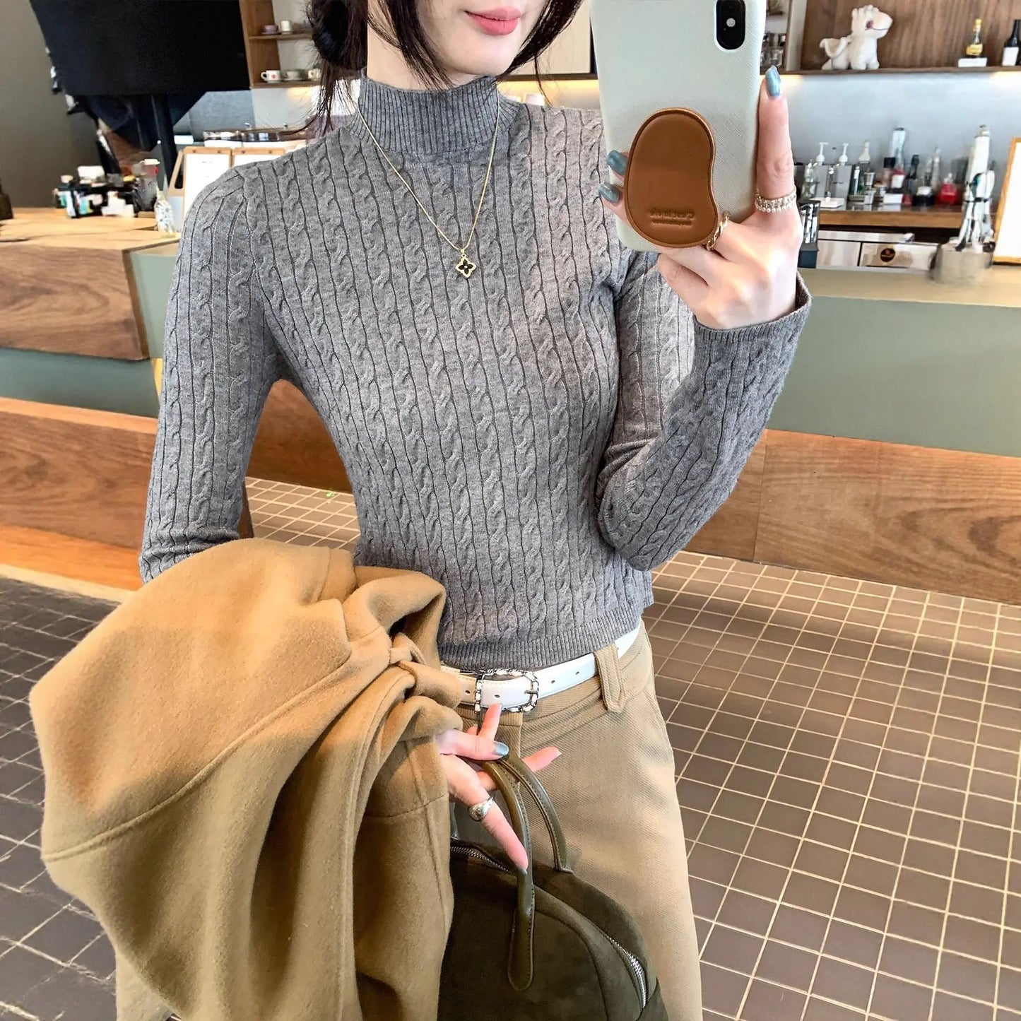 Women’s Slim Fit Half Turtleneck Knit Top – Long Sleeve Pullover Sweater EPR
