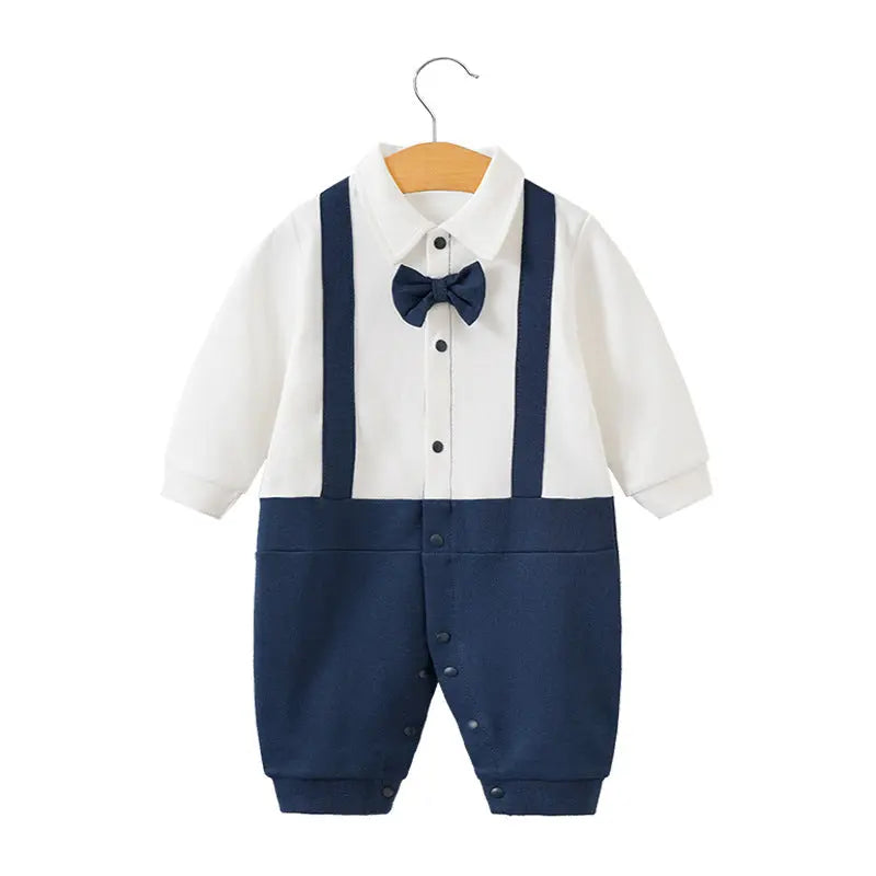 Baby Boy Cotton Romper – Long Sleeve British Style Newborn Jumpsuit (0–12 Months) EPR