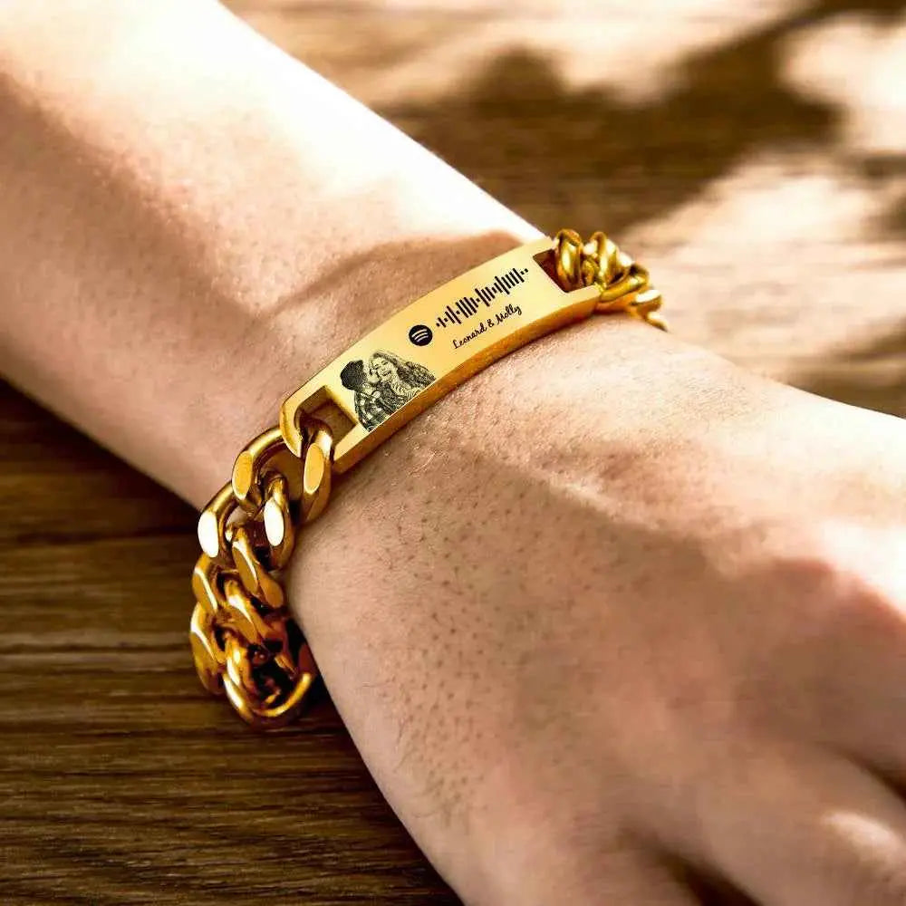 Personalized Spotify Code Bracelet with Photo – Custom Song Memory Bracelet Gift for Him