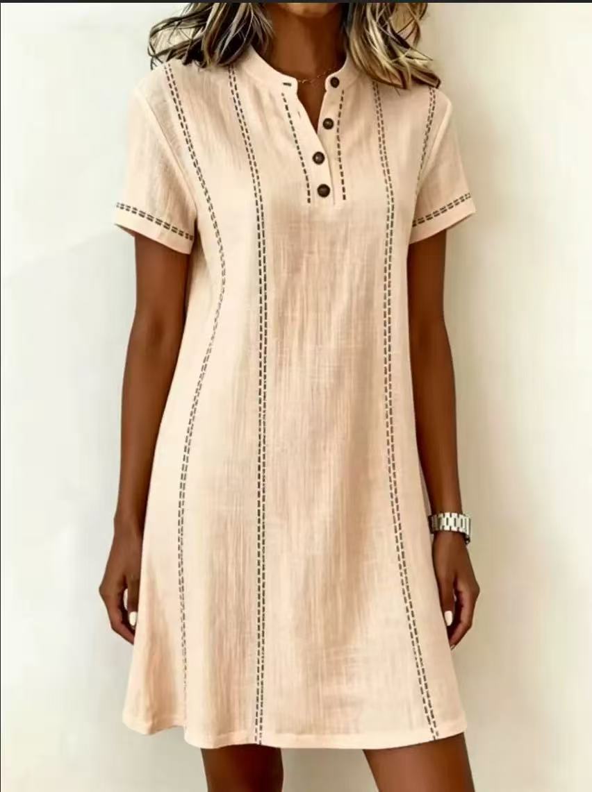 Women’s Button Up Polo Collar Midi Dress – Elegant Loose Fit Commute Dress