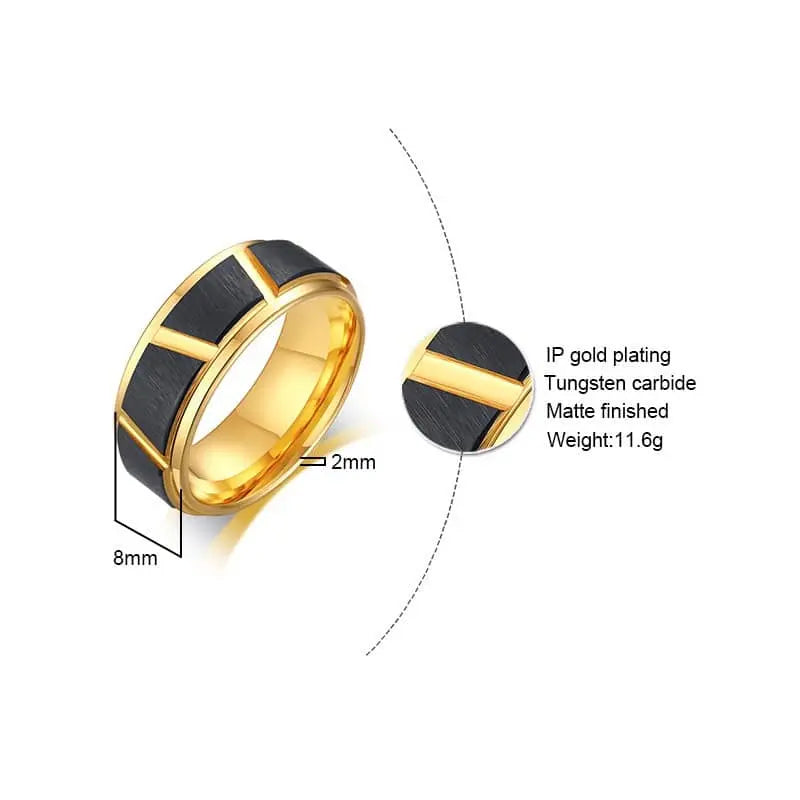 Men’s Tungsten Steel Ring – Black & Gold Geometric Band (Father’s Day Gift) - EverCharm Gifts