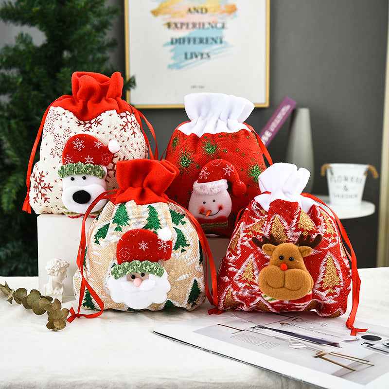 Christmas Linen Tote Gift Bag – 3D Printed Holiday Gift Bag for Parties