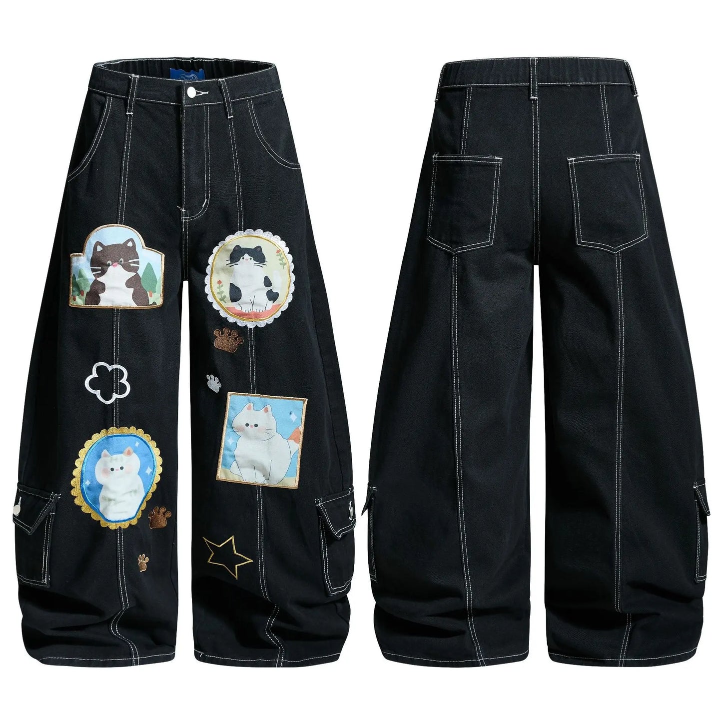 Unisex High Waist Loose Fit Pants – Casual Cotton Blend Wide Leg Trousers | Relaxed Streetwear Long Pants
