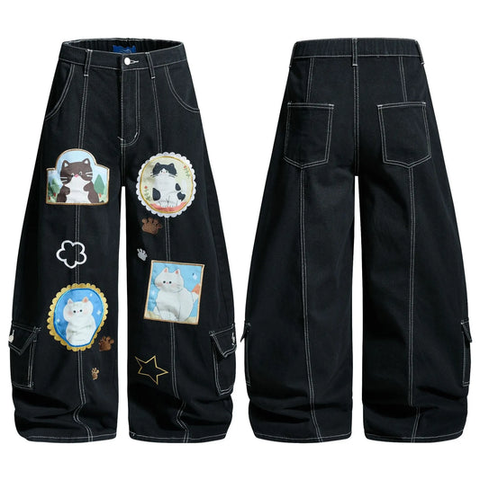 Unisex High Waist Loose Fit Pants – Casual Cotton Blend Wide Leg Trousers | Relaxed Streetwear Long Pants
