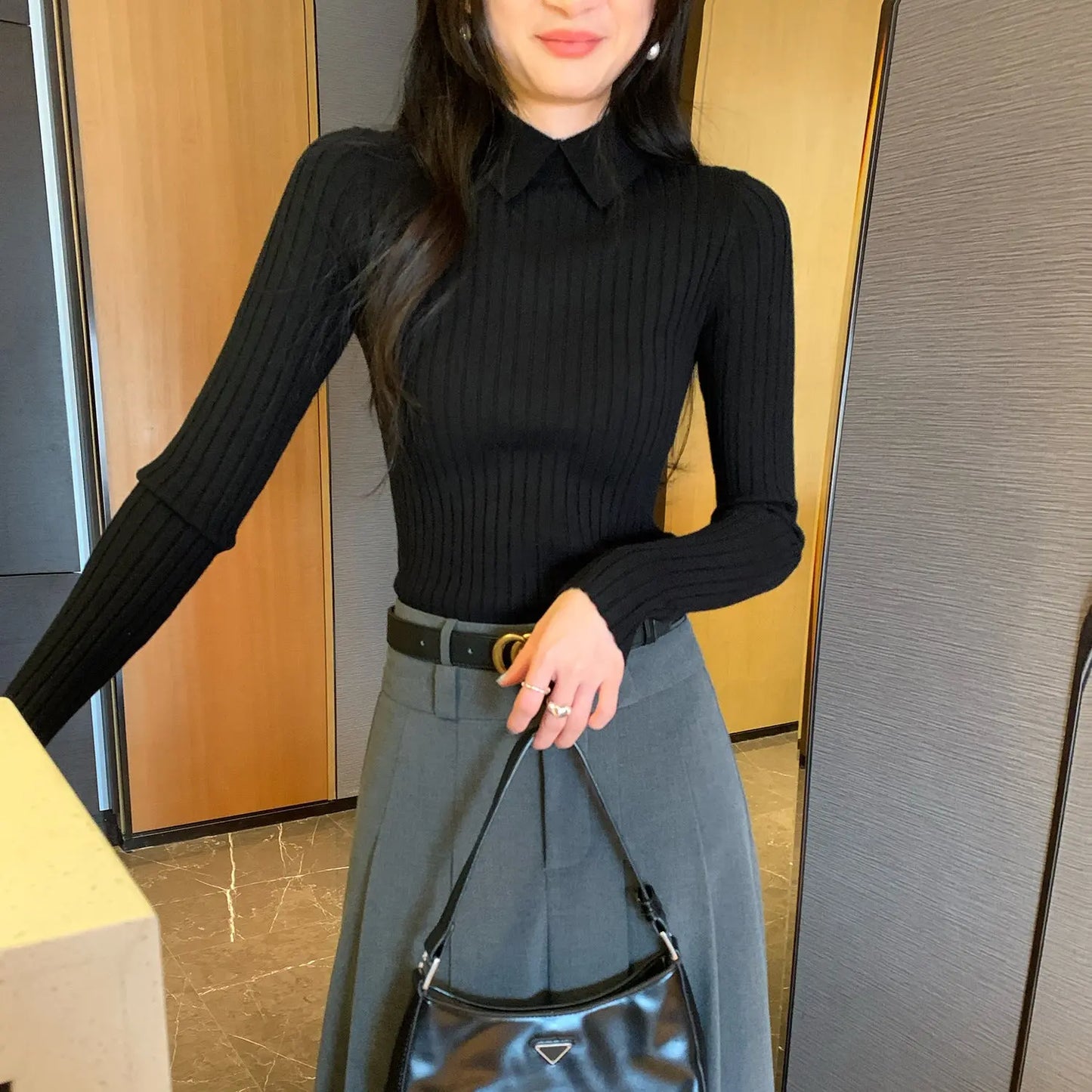 Women’s Slim Fit Polo Knit Top – Long Sleeve Pique Collar Sweater EPR