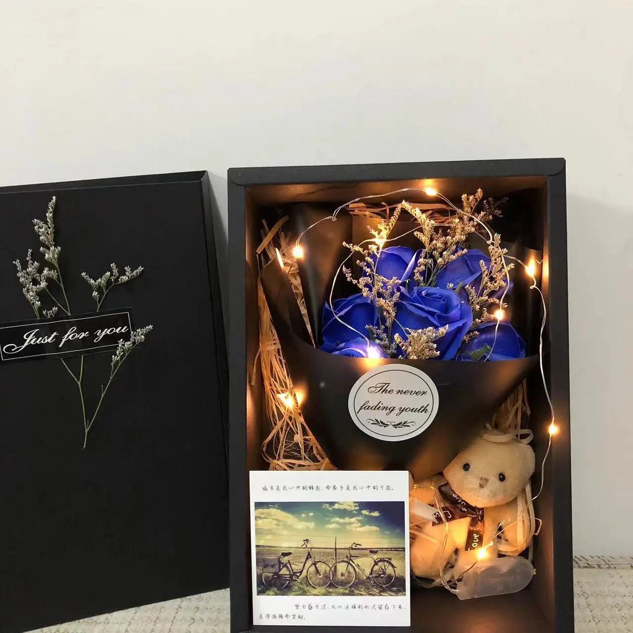 LED Soap Flower Bouquet Gift Set Romantic Rose Arrangement with Bear & Gift Box TED