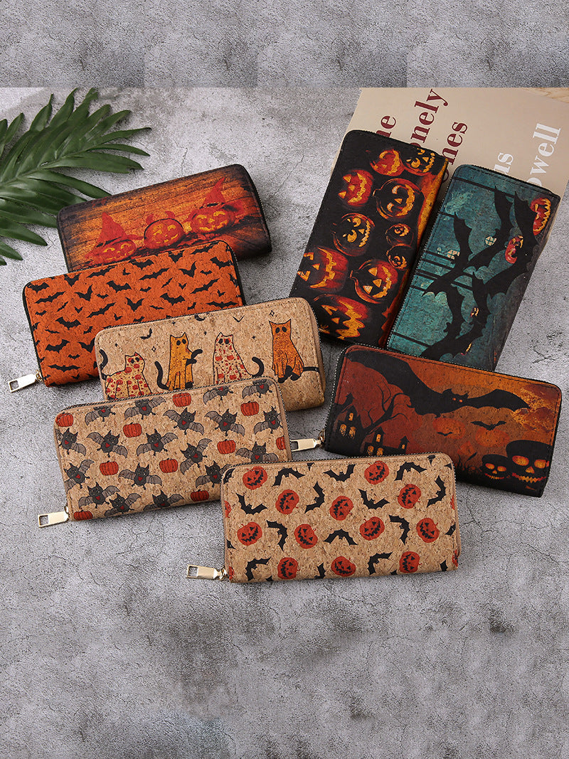 Halloween Pumpkin Wallet - Gothic Bat Print Fold Wallet with Chain Strap | Cute Spooky PU Coin Purse TED