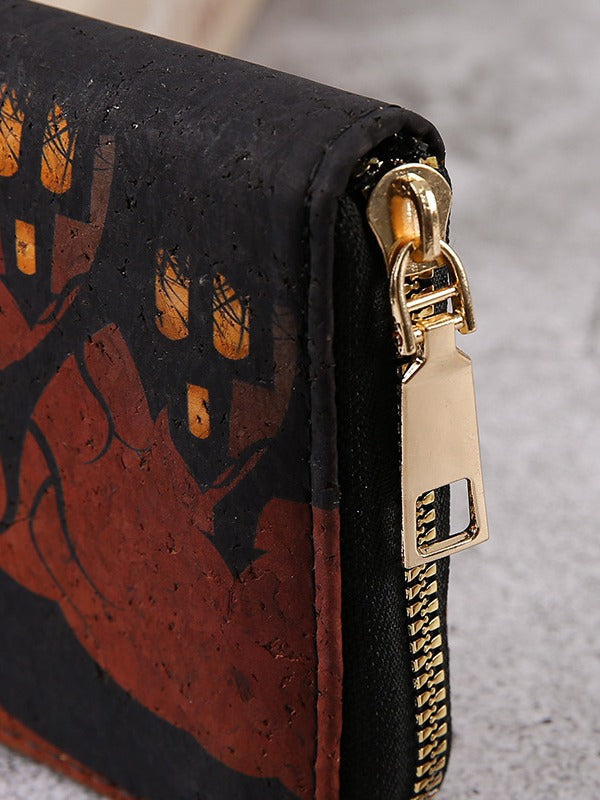 Halloween Pumpkin Wallet - Gothic Bat Print Fold Wallet with Chain Strap | Cute Spooky PU Coin Purse TED