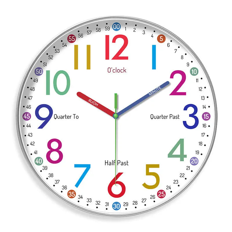 Rainbow Silent Wall Clock ? Modern Quartz Educational Clock for Kids & Home | Colorful No-Tick Decorative Clock TED