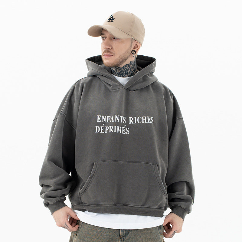 Gradient Fleece Hooded Sweatshirt - Vintage Washed Oversized Hoodie | Casual Streetwear Pullover for Men & Women TED