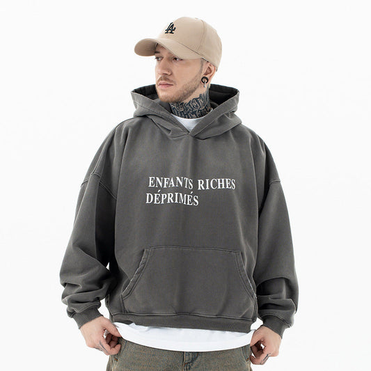 Gradient Fleece Hooded Sweatshirt - Vintage Washed Oversized Hoodie | Casual Streetwear Pullover for Men & Women TED