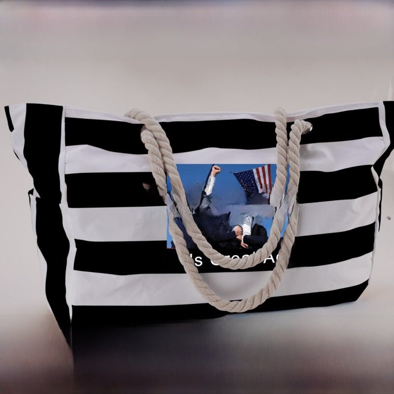 Rainbow Stripe Beach Bag - Large Capacity Beach Bag | Free Shipping