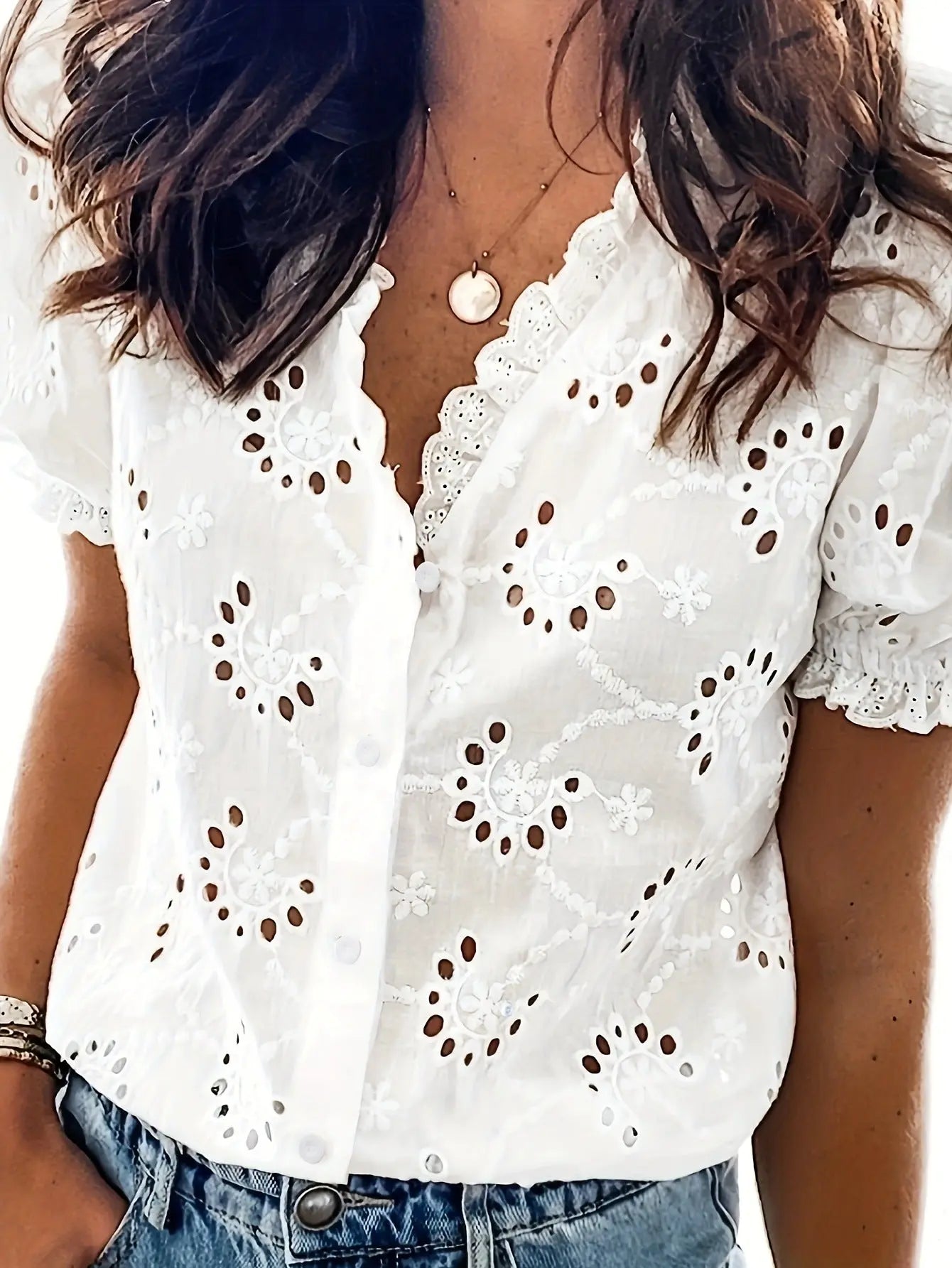Women’s Elegant White Blouse – Single-Breasted Puff Sleeve Shirt | French Minimalist Office Top CJ