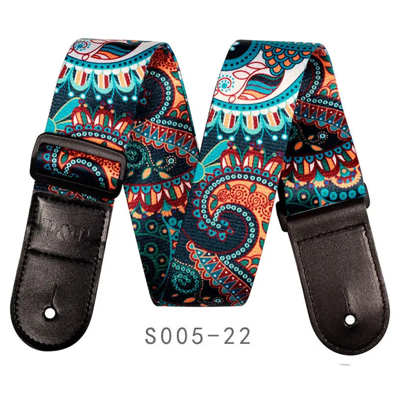 Adjustable Guitar Shoulder Strap – Comfortable Polyester Guitar Strap | Maple Leaf & Ethnic Style Guitar Accessory