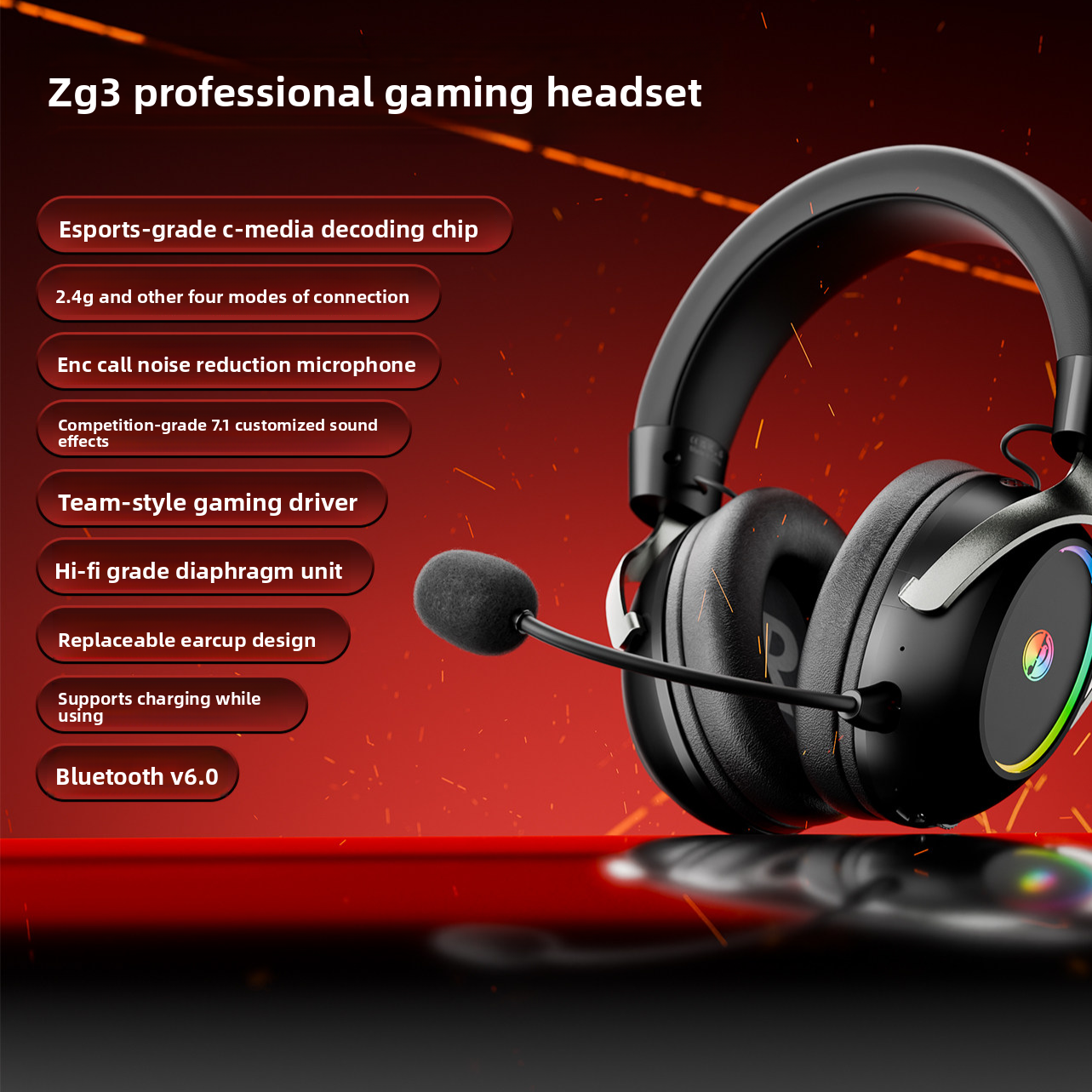 ZG3 Wireless ESports Gaming Headset | Bluetooth Multi-Mode Gaming Headphones with Mic - EverCharm Gifts