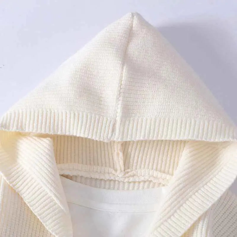 Mens Hooded Knit Sweater  Soft Rabbit Fur Blend Casual Loose Fit Pullover