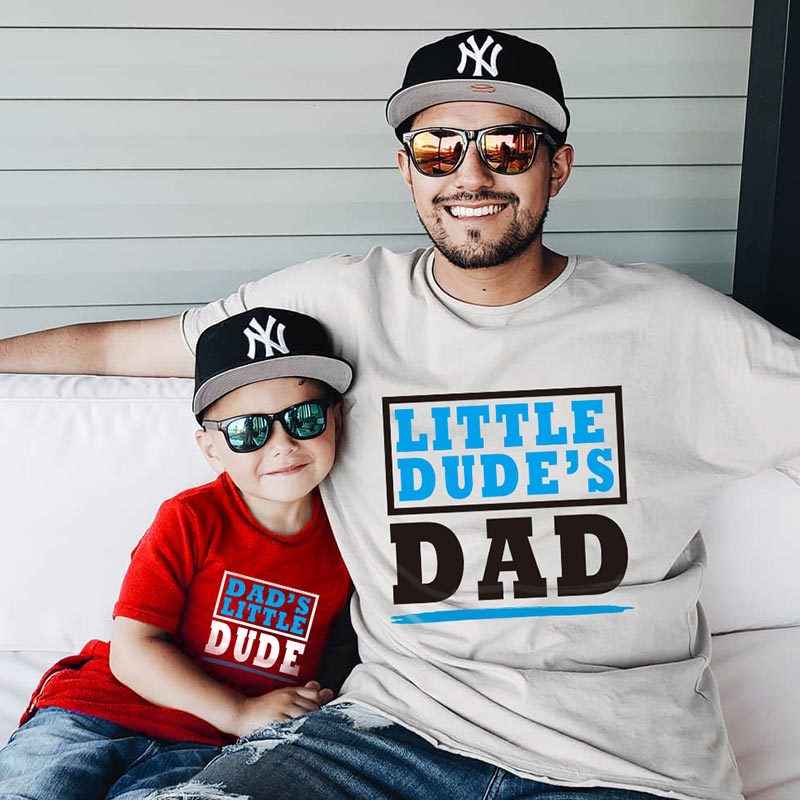Father And Son Summer Short-Sleeved T-Shirt Cartoon Letter Printing DAD Dad And Son