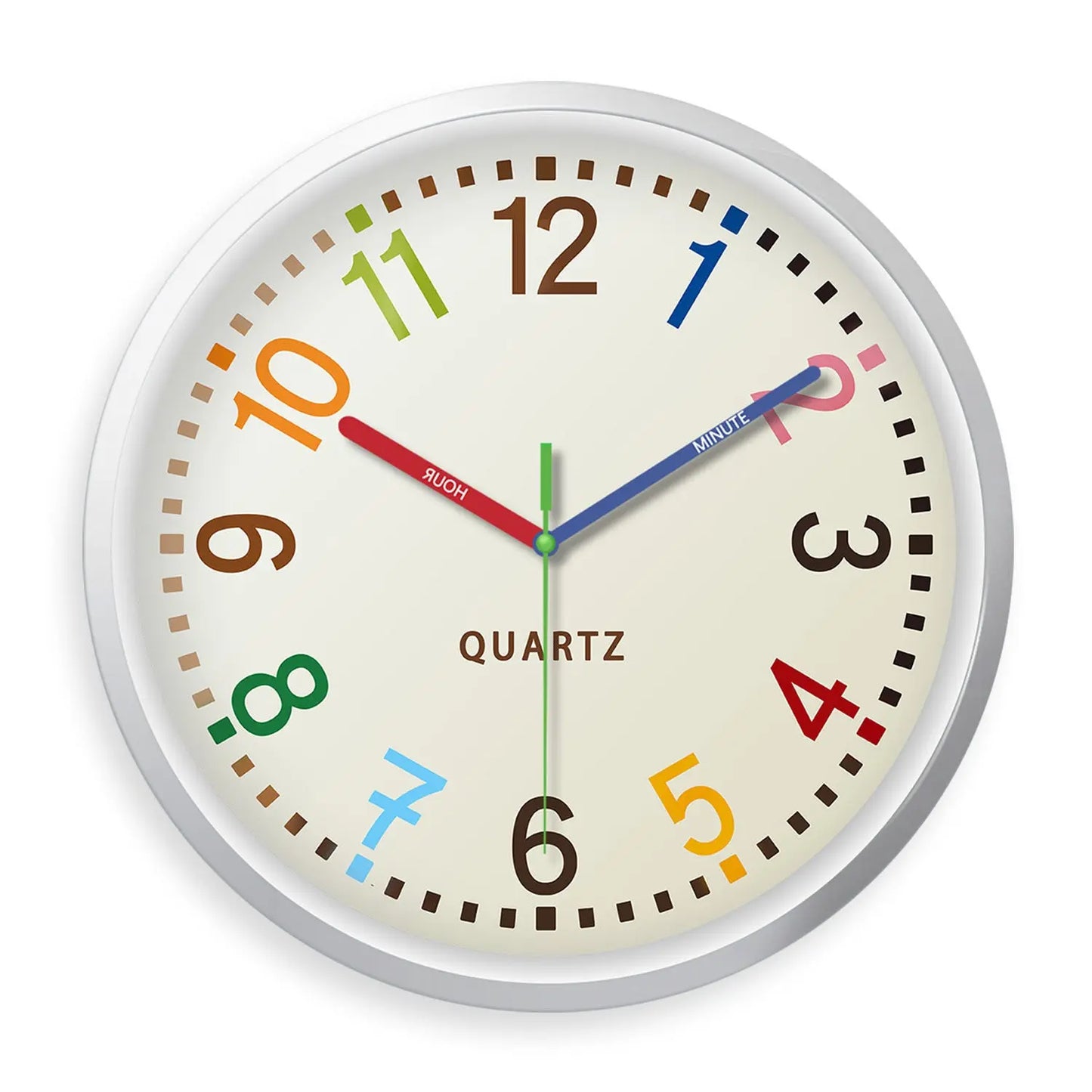 Rainbow Silent Wall Clock ? Modern Quartz Educational Clock for Kids & Home | Colorful No-Tick Decorative Clock TED