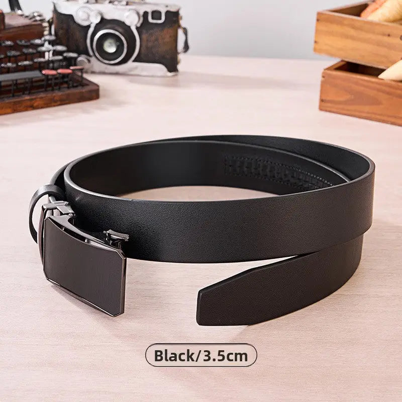 Mens Genuine Leather Belt - Automatic Buckle Cowhide Dress Belt | Luxury Business & Casual Waist Belt TED