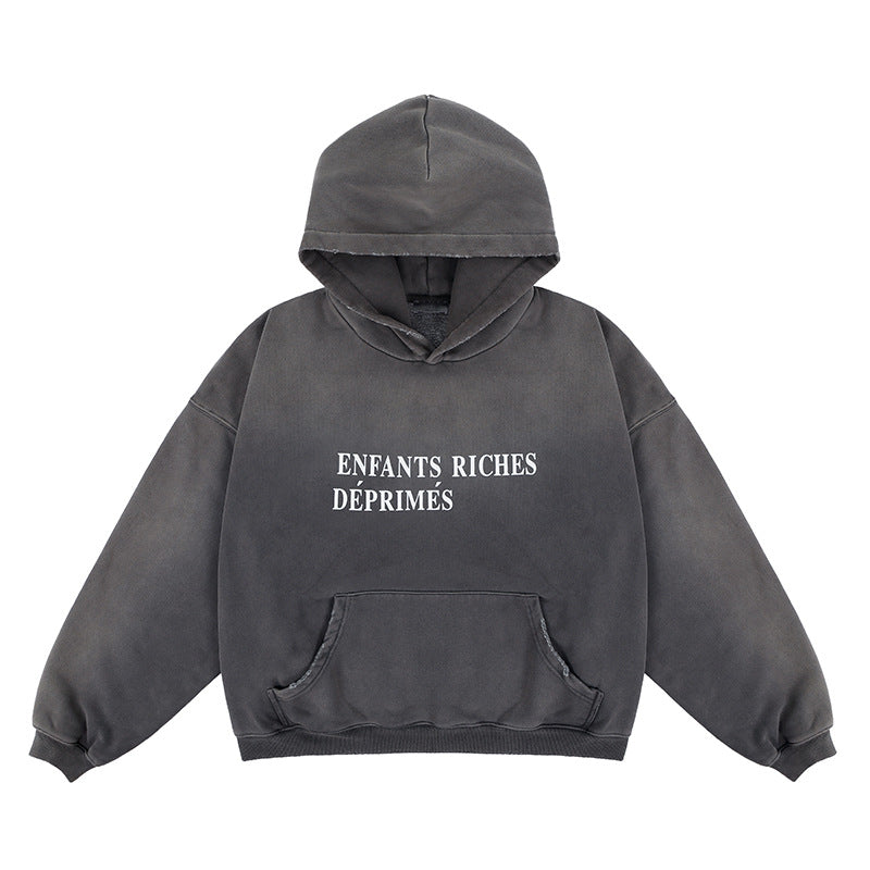 Gradient Fleece Hooded Sweatshirt - Vintage Washed Oversized Hoodie | Casual Streetwear Pullover for Men & Women TED