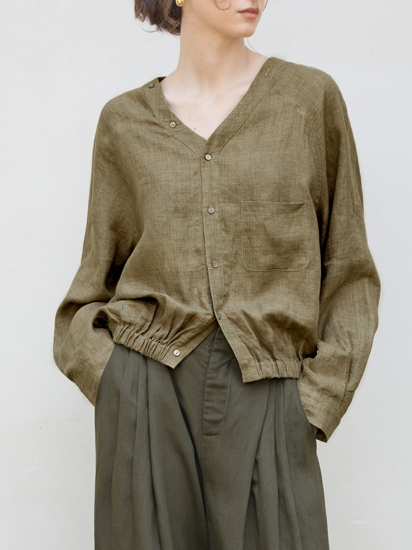 Women's Linen V-Neck Raglan Sleeve Shirt | Artistic Vintage Linen Blouse Women - EverCharm Gifts