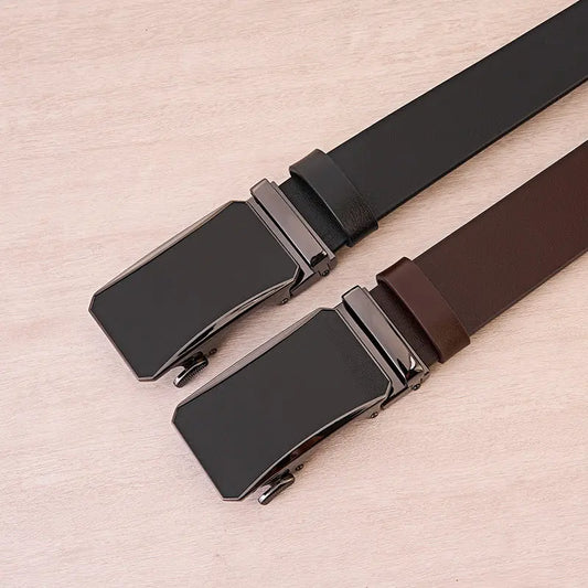 Mens Genuine Leather Belt - Automatic Buckle Cowhide Dress Belt | Luxury Business & Casual Waist Belt TED