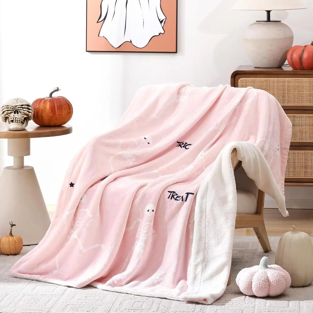 Halloween Sherpa Fleece Blanket Dancing Skeleton Throw Cozy Soft Plush Blanket TED