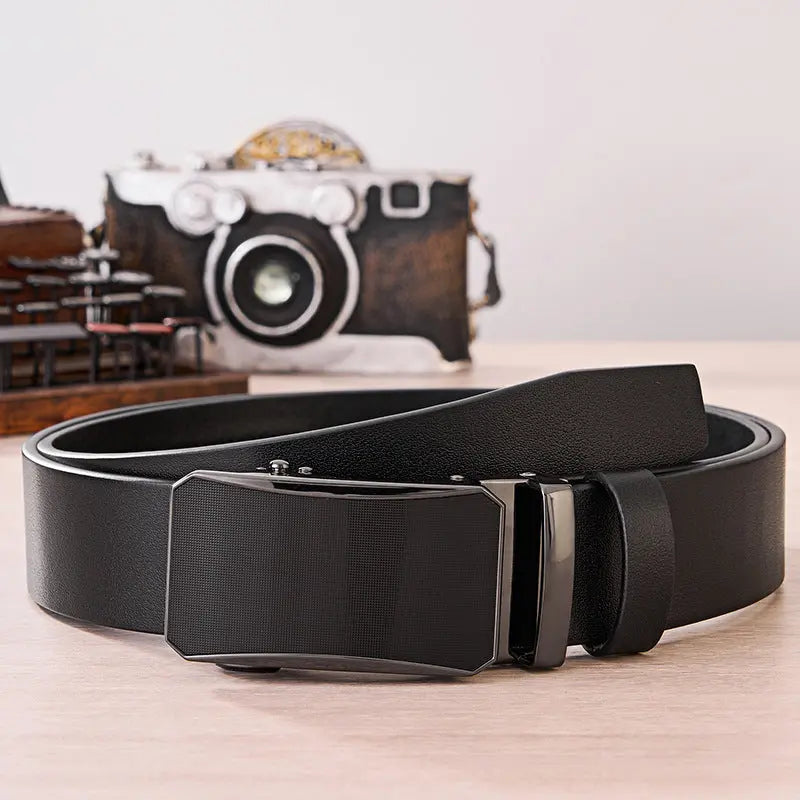 Mens Genuine Leather Belt - Automatic Buckle Cowhide Dress Belt | Luxury Business & Casual Waist Belt TED