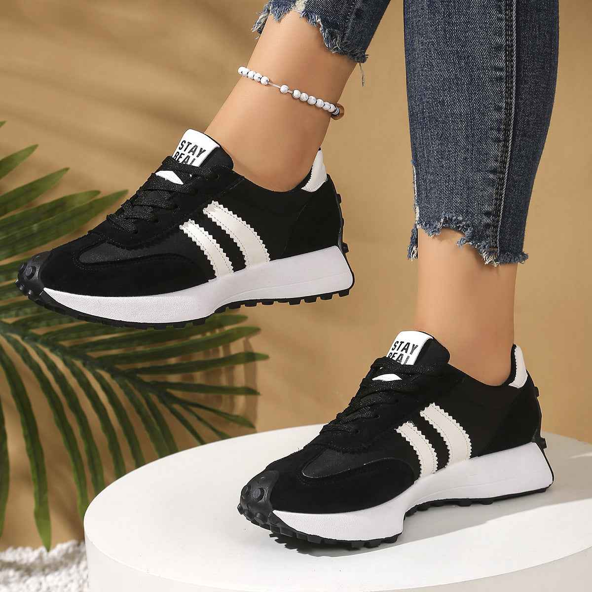 Casual Platform Sneakers Breathable Lace-Up Shoes with Thick Sole for Men