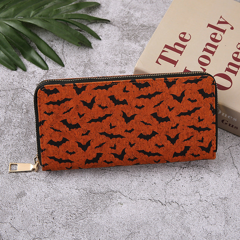 Halloween Pumpkin Wallet - Gothic Bat Print Fold Wallet with Chain Strap | Cute Spooky PU Coin Purse TED