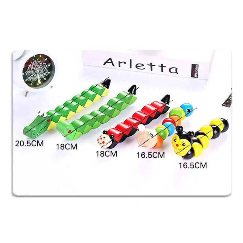 Colorful Wooden Worm Puzzle Toy – Montessori Educational Twisting Toy for Kids