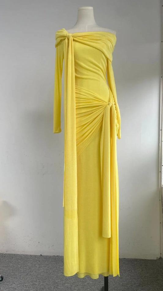 Women’s One-Shoulder Knit Maxi Dress – Elegant Fitted High Waist Long Sleeve Dress | Evening & Party Bodycon Gown