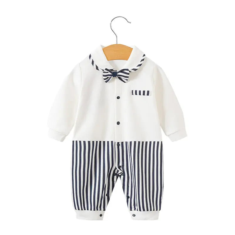 Baby Boy Cotton Romper – Long Sleeve British Style Newborn Jumpsuit (0–12 Months) EPR