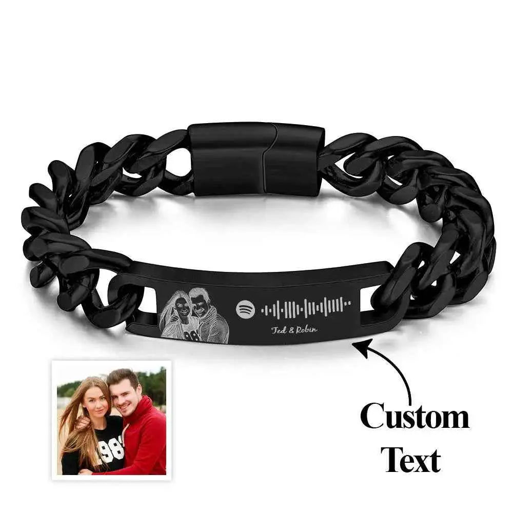 Personalized Spotify Code Bracelet with Photo – Custom Song Memory Bracelet Gift for Him