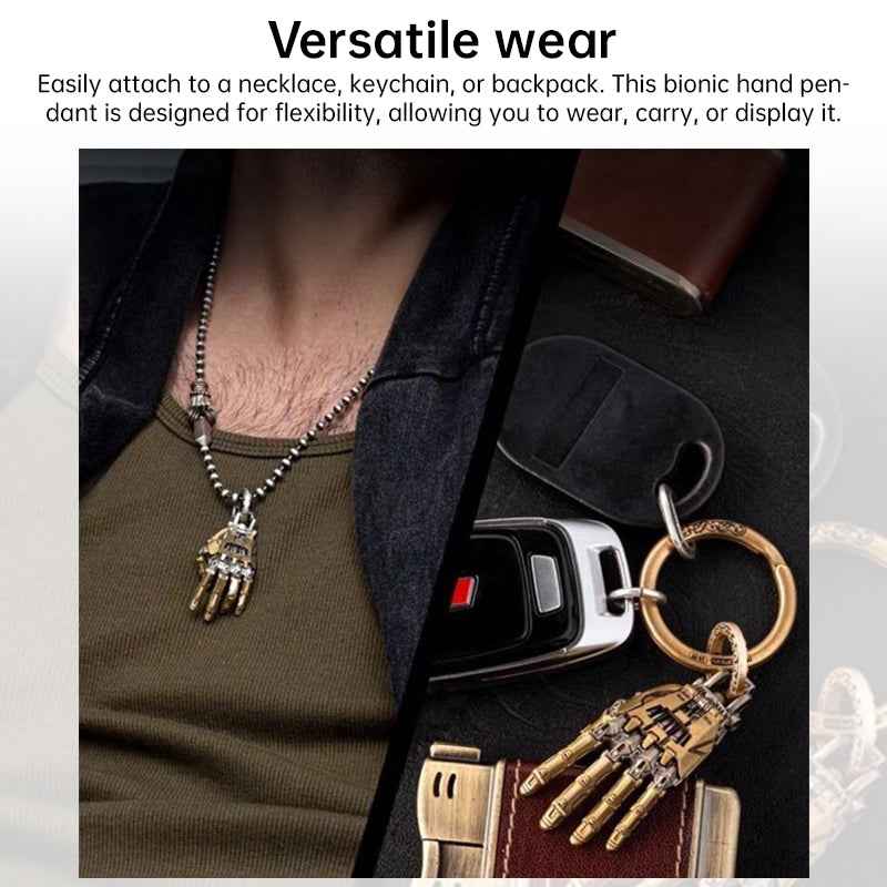 Mechanical Bionic Hand Necklace – Movable Robot Hand Pendant Collectible Gift for Men