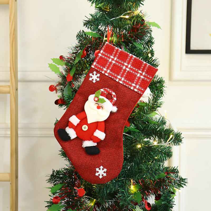Santa Claus Christmas Sock Gift Bag – Burlap Candy Bag Holiday Stocking