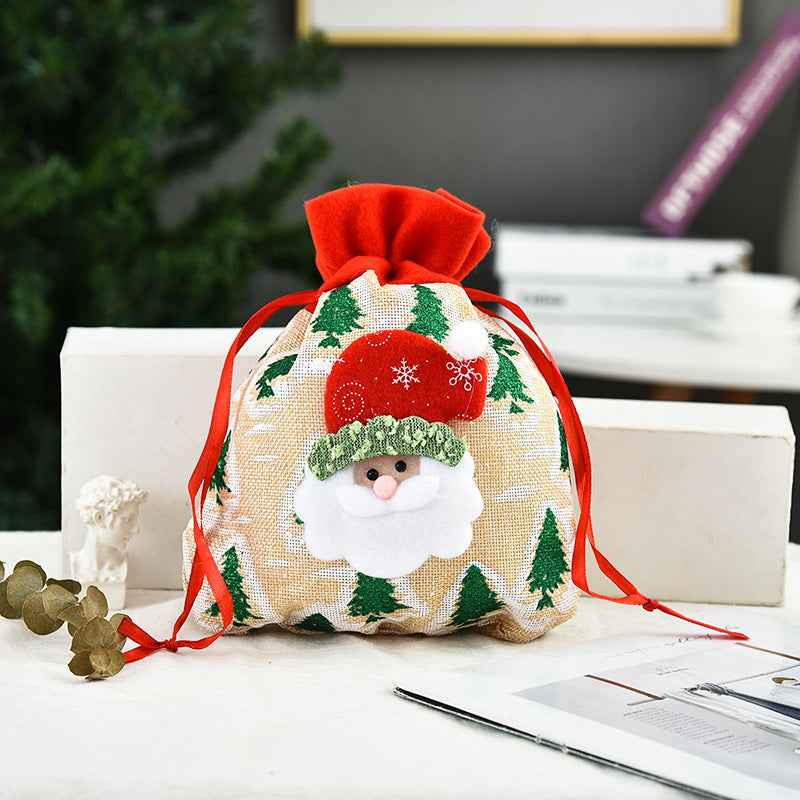 Christmas Linen Tote Gift Bag – 3D Printed Holiday Gift Bag for Parties