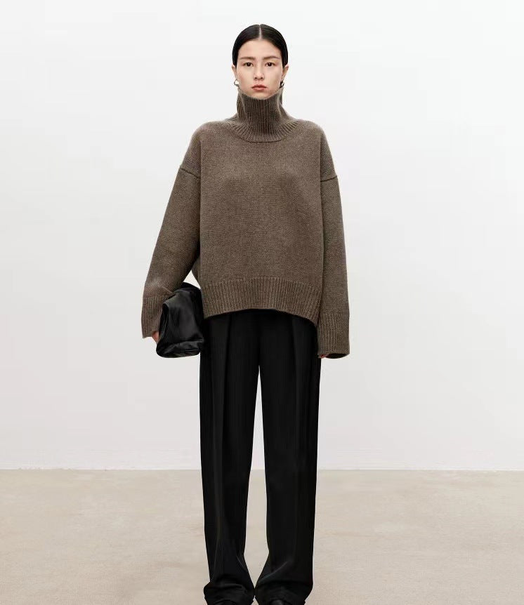Women’s High Neck Cashmere Sweater – Loose Fit Thick Knit Wool Pullover | Free Shipping