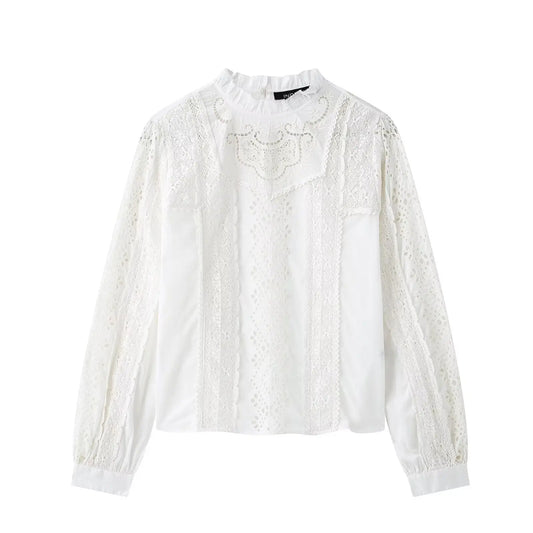 Women’s Long Sleeve Patchwork Top – Casual Round Neck Spliced Shirt (XS–L) EPR
