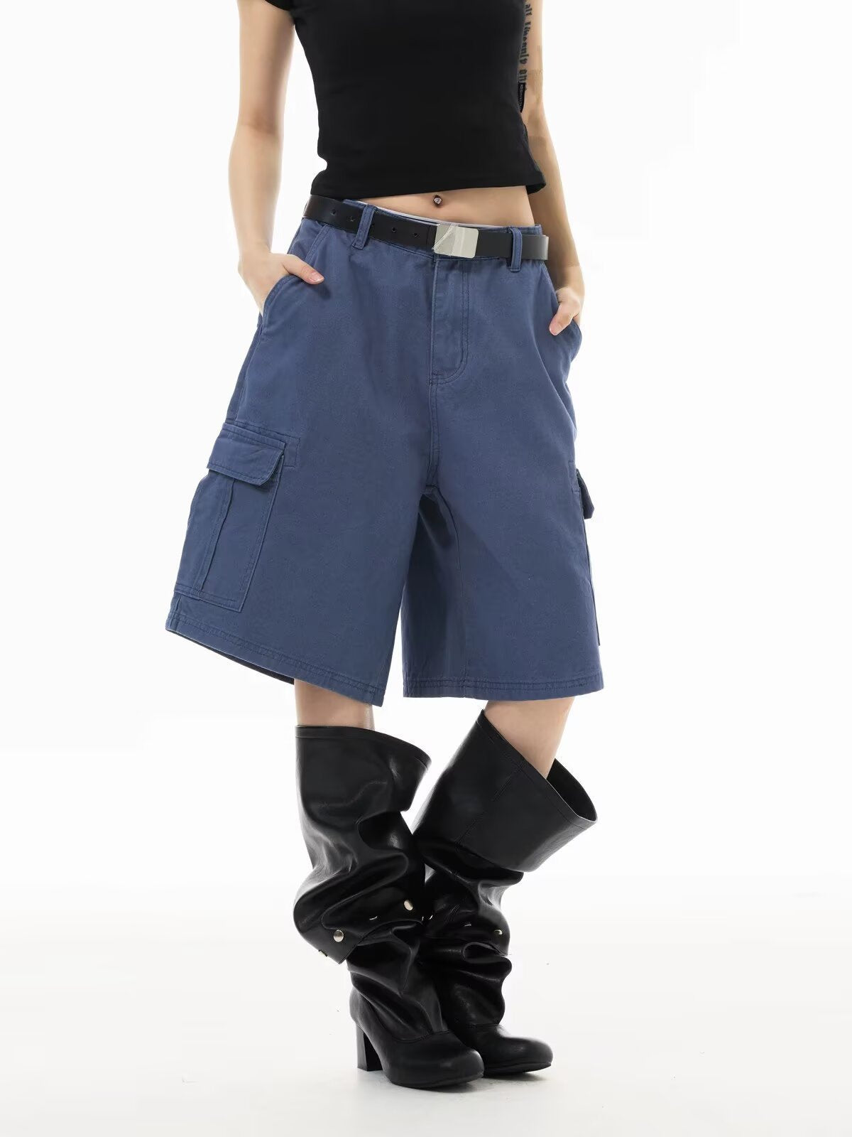Women’s High Waist Capri Straight Leg Pants – Lightweight French Workwear Casual Trousers | Relaxed Blue Cropped Pants EPR