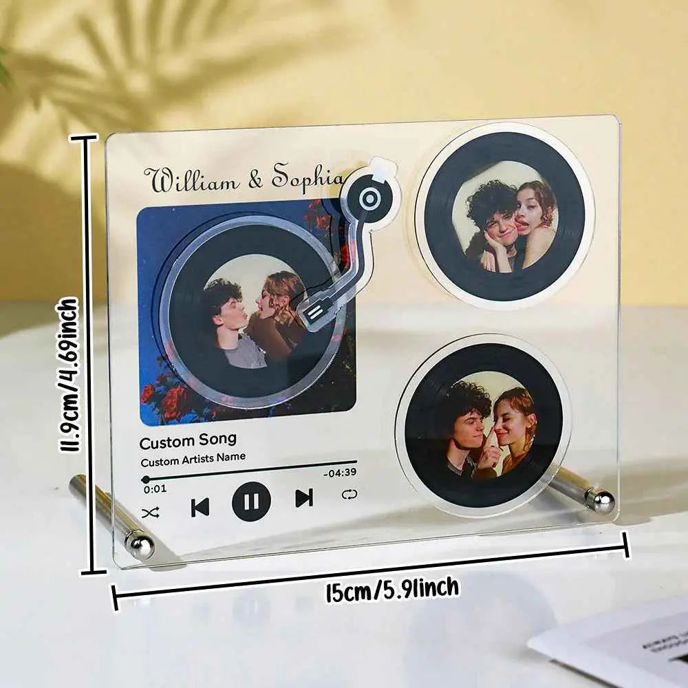 Personalized NFC Music Plaque – Rotatable Vinyl Record Photo Frame “Tap to Play” Love Gift